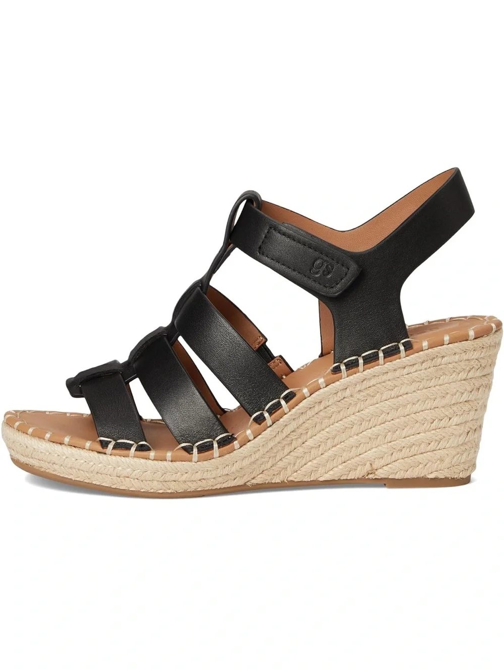 Kenneth Cole Black Leather Strappy Espadrille Wedge Sandals - Women's